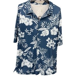 BOJIN Men's 3XL Short Sleeve Hawaiian Floral Blue White Button Shirt Chic New